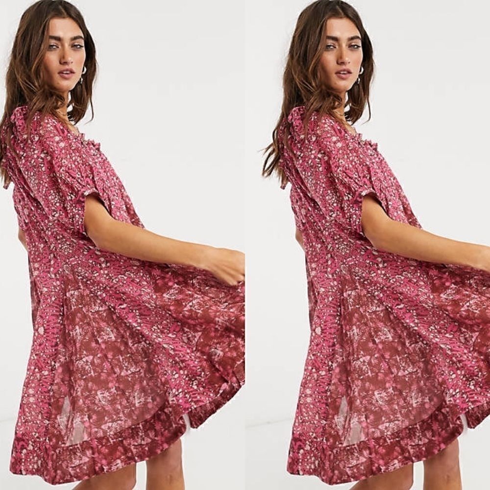 Free People jet set floral bardot mini dress
